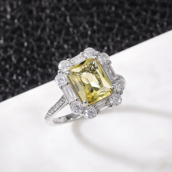 ▶Radiant Yellow Zircon Sumptuous Silver Luxury Rings Women, K924